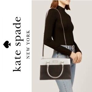 Kate Spade New York Grove Street Caley Black and White Leather Satchel Bag